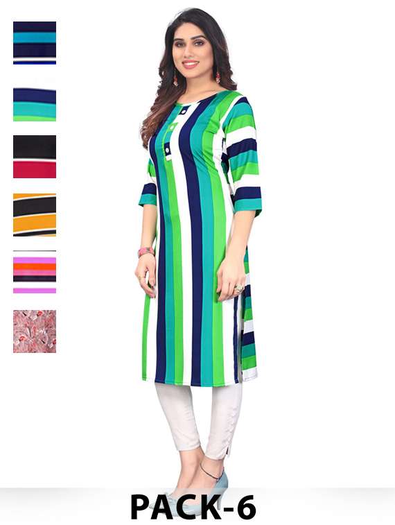 women pack of 6 printed straight kurta