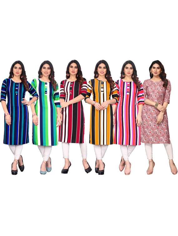 women pack of 6 printed straight kurta - 22269003 -  Standard Image - 5