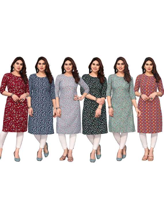 women pack of 6 printed straight kurta - 22269007 -  Standard Image - 5