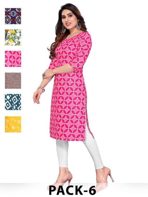 women pack of 6 printed straight kurta
