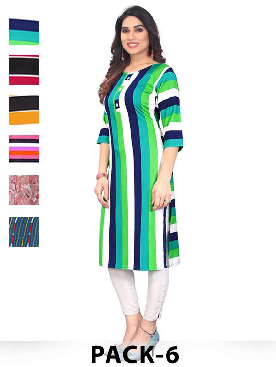 women pack of 6 printed straight kurta