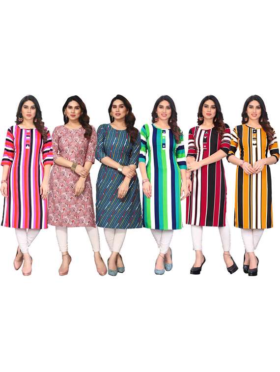 women pack of 6 printed straight kurta - 22269021 -  Standard Image - 5
