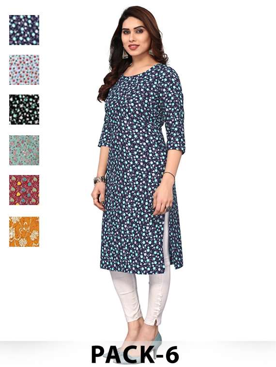 women pack of 6 printed straight kurta