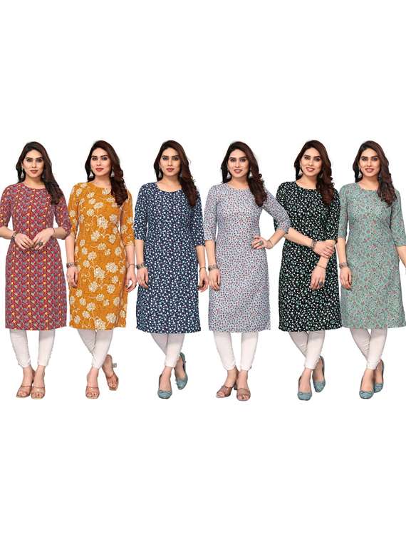 women pack of 6 printed straight kurta - 22269043 -  Standard Image - 5