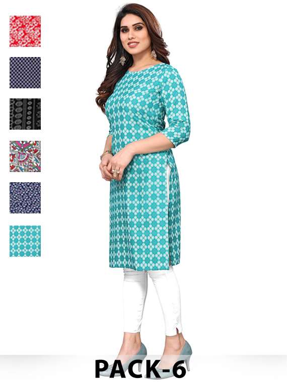 women pack of 6 printed straight kurta