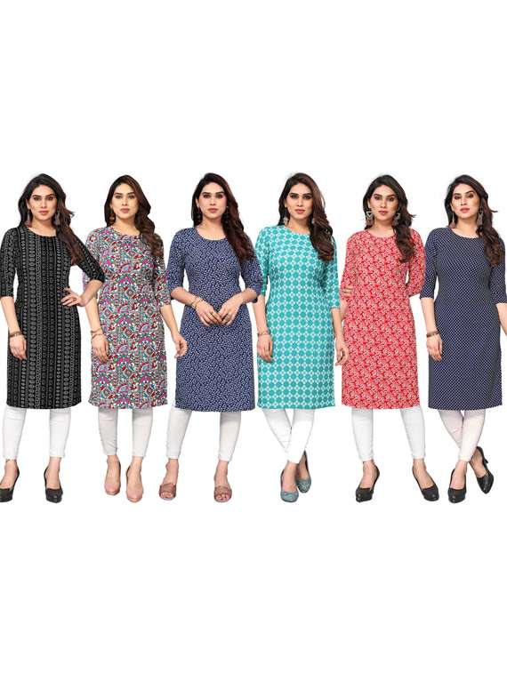 women pack of 6 printed straight kurta - 22269056 -  Standard Image - 5