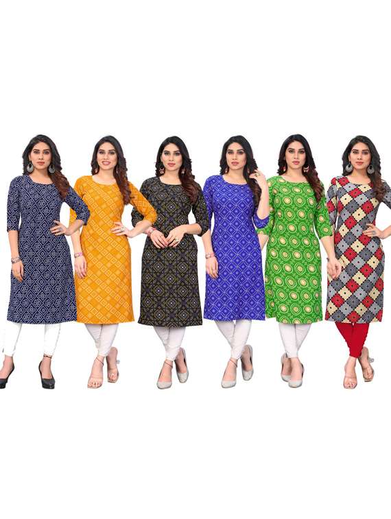 women pack of 6 printed straight kurta - 22269059 -  Standard Image - 5