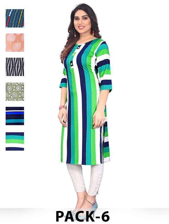 women pack of 6 printed straight kurta
