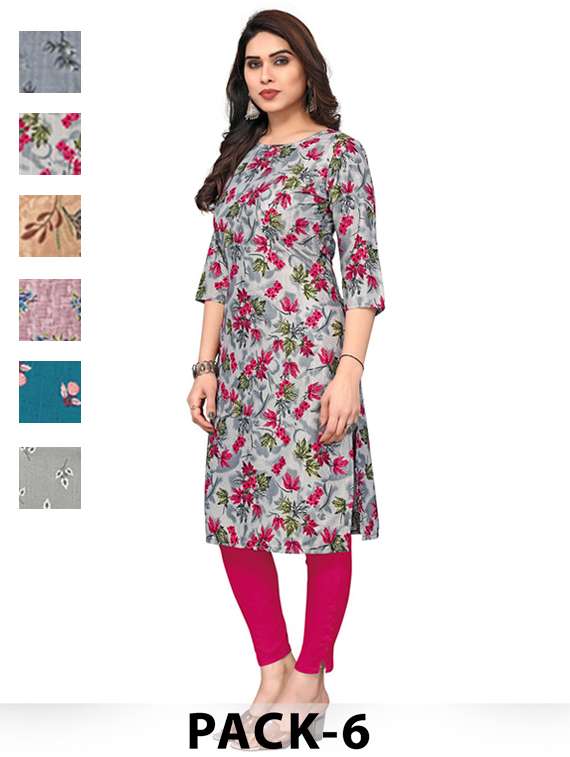 women pack of 6 printed straight kurta