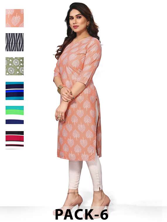 women pack of 6 printed straight kurta
