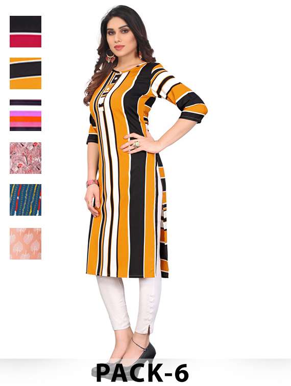 women pack of 6 printed straight kurta
