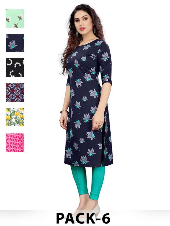 women pack of 6 printed straight kurta