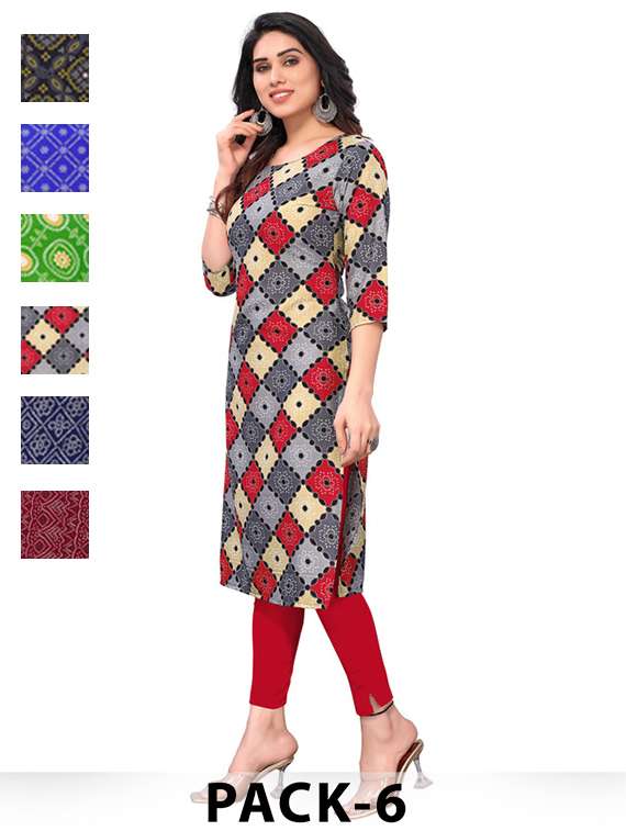 women pack of 6 printed straight kurta