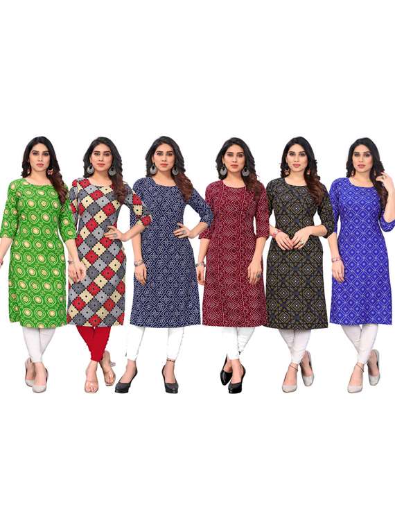 women pack of 6 printed straight kurta - 22269113 -  Standard Image - 5