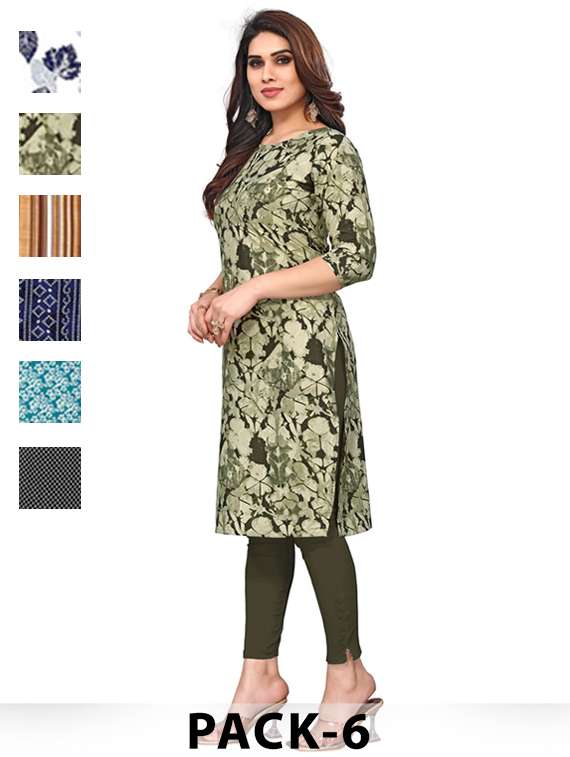 women pack of 6 printed straight kurta