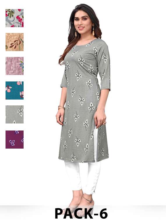 women pack of 6 printed straight kurta