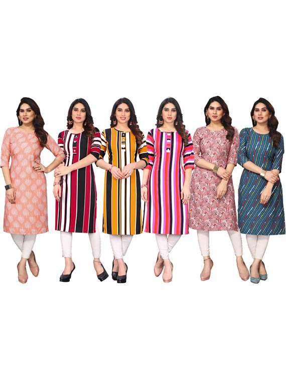 women pack of 6 printed straight kurta - 22269165 -  Standard Image - 5