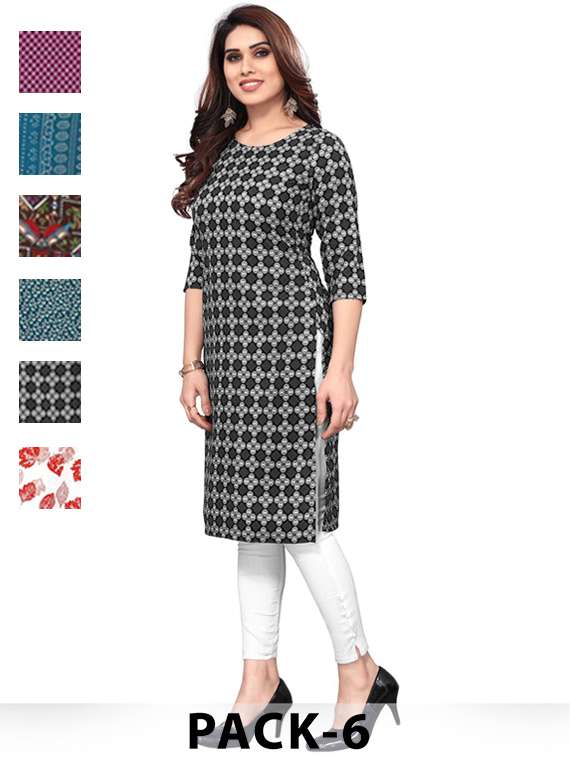 women pack of 6 printed straight kurta