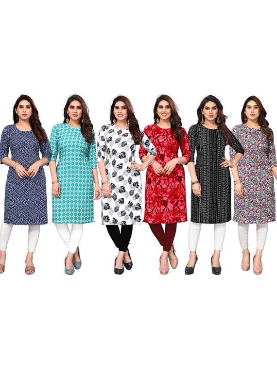 women pack of 6 printed straight kurta - 22269200 -  Standard Image - 5