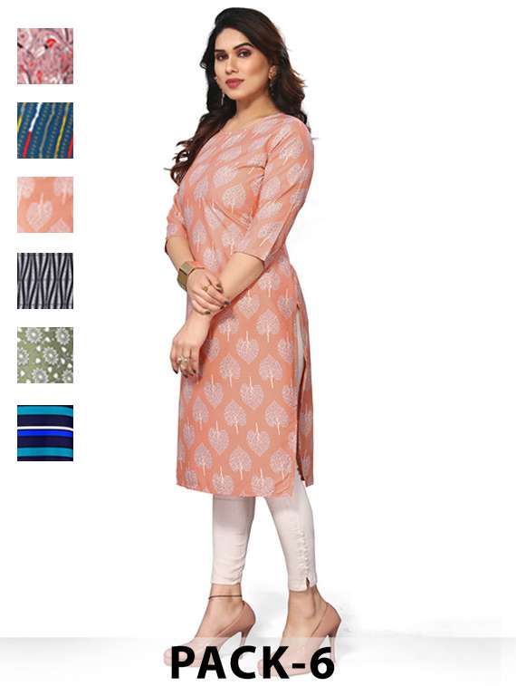 women pack of 6 printed straight kurta