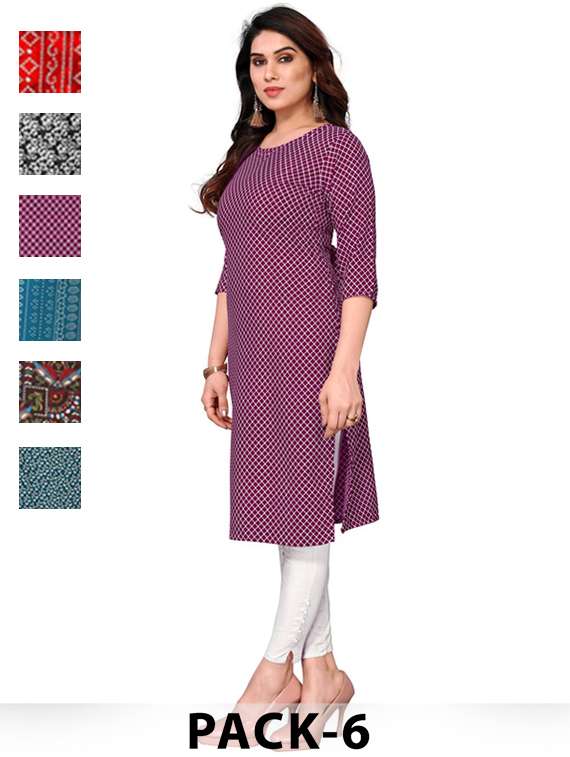 women pack of 6 printed straight kurta