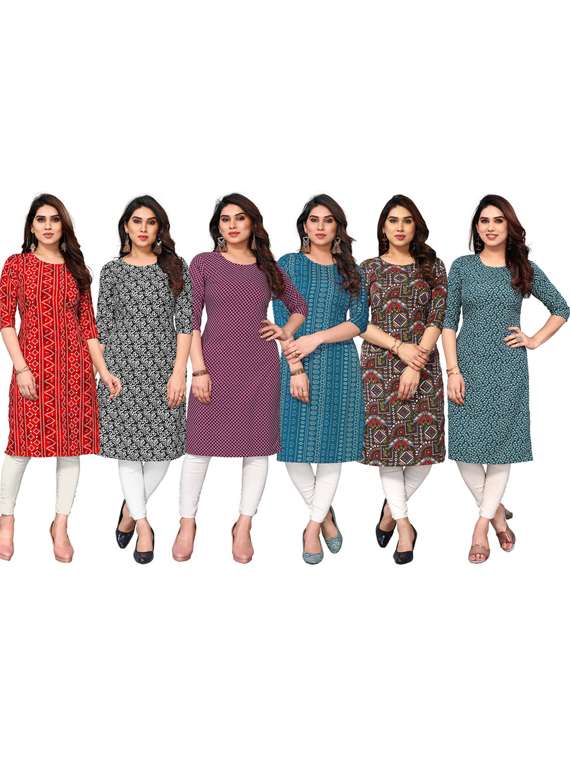 women pack of 6 printed straight kurta - 22269217 -  Standard Image - 5