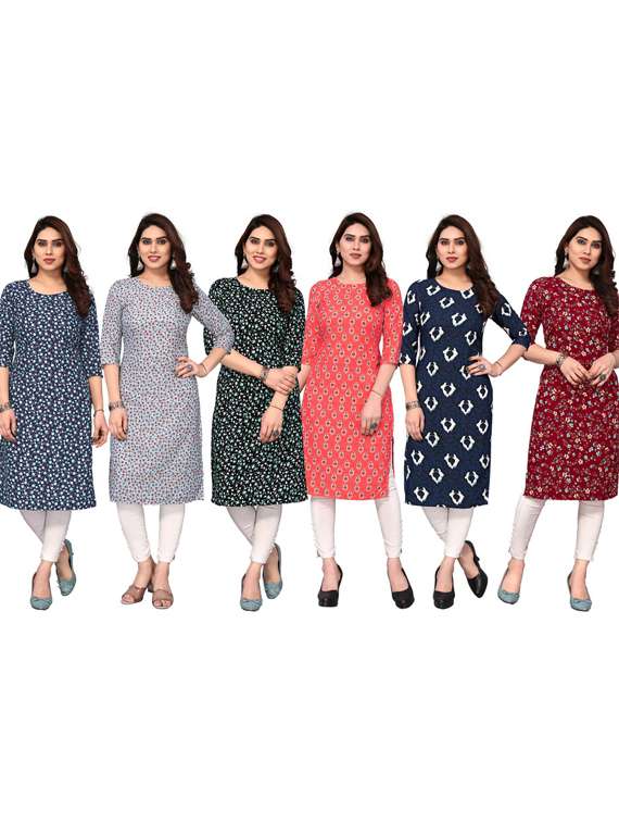 women pack of 6 printed straight kurta - 22269232 -  Standard Image - 5