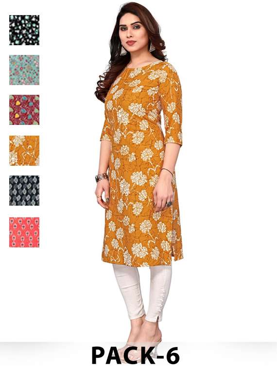 women pack of 6 printed straight kurta