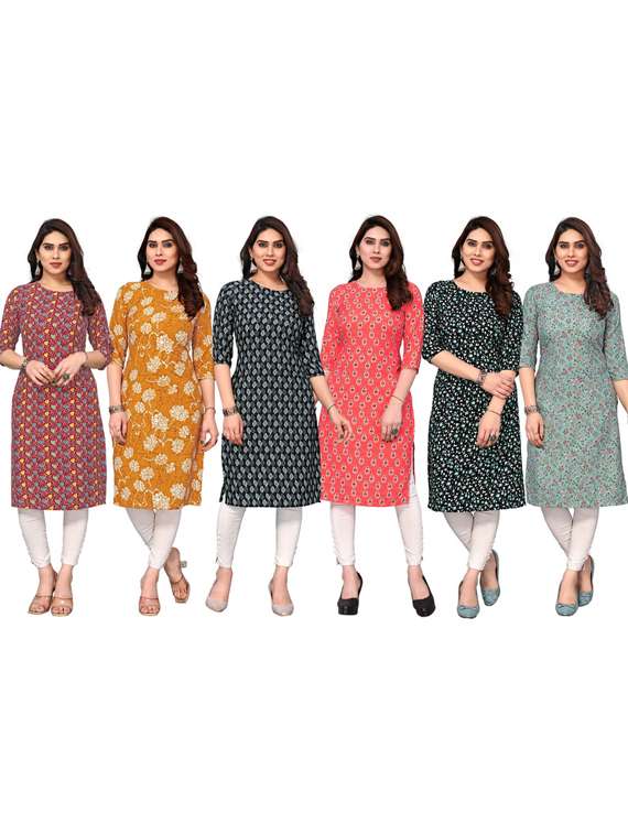 women pack of 6 printed straight kurta - 22269241 -  Standard Image - 5
