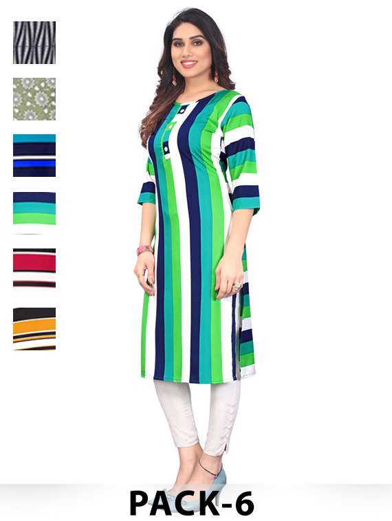 women pack of 6 printed straight kurta