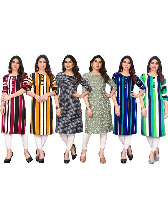 women pack of 6 printed straight kurta - 22269246 -  Standard Image - 5
