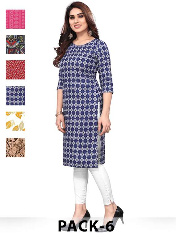 women pack of 6 printed straight kurta