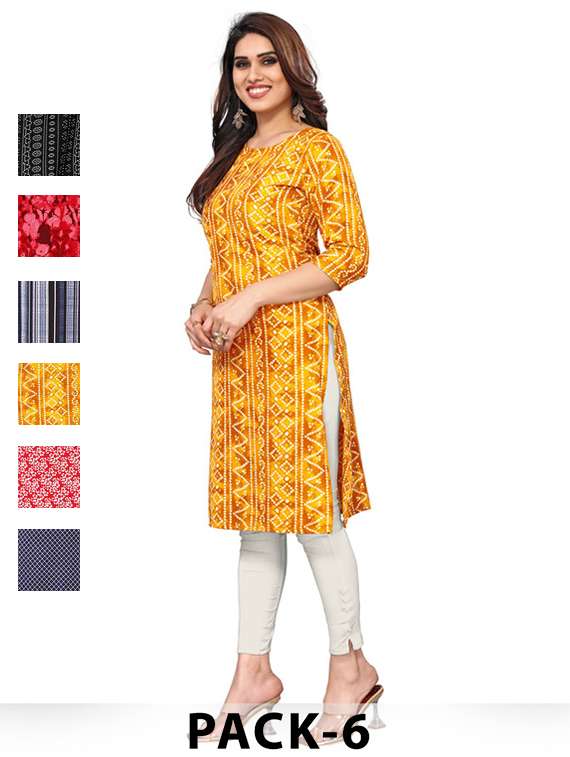 women pack of 6 printed straight kurta