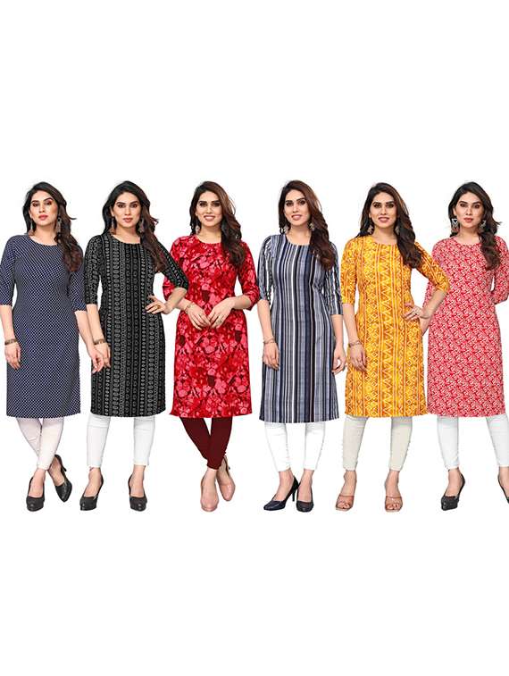 women pack of 6 printed straight kurta - 22269281 -  Standard Image - 5