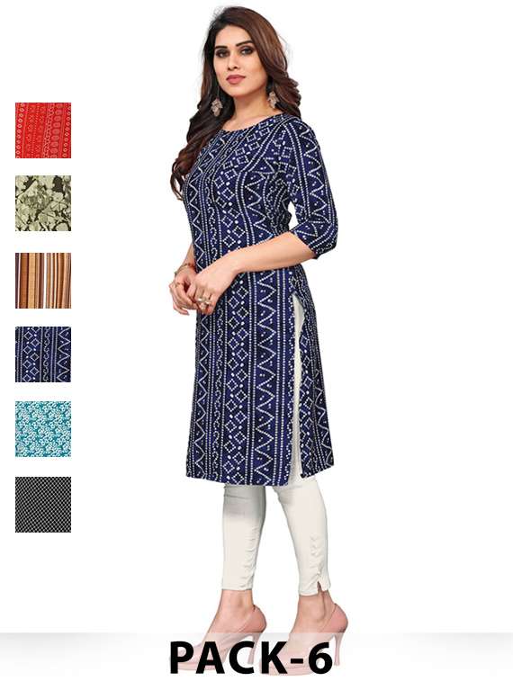women pack of 6 printed straight kurta