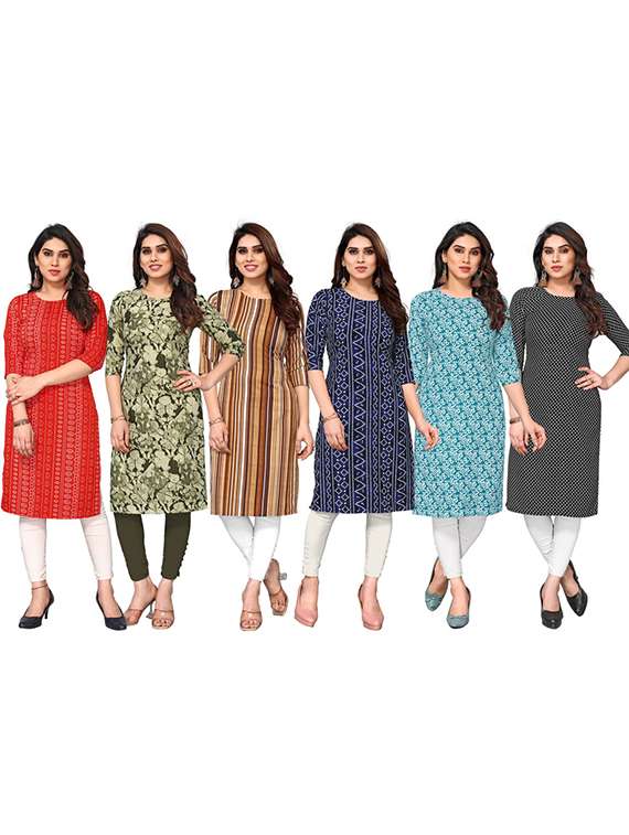 women pack of 6 printed straight kurta - 22269297 -  Standard Image - 5