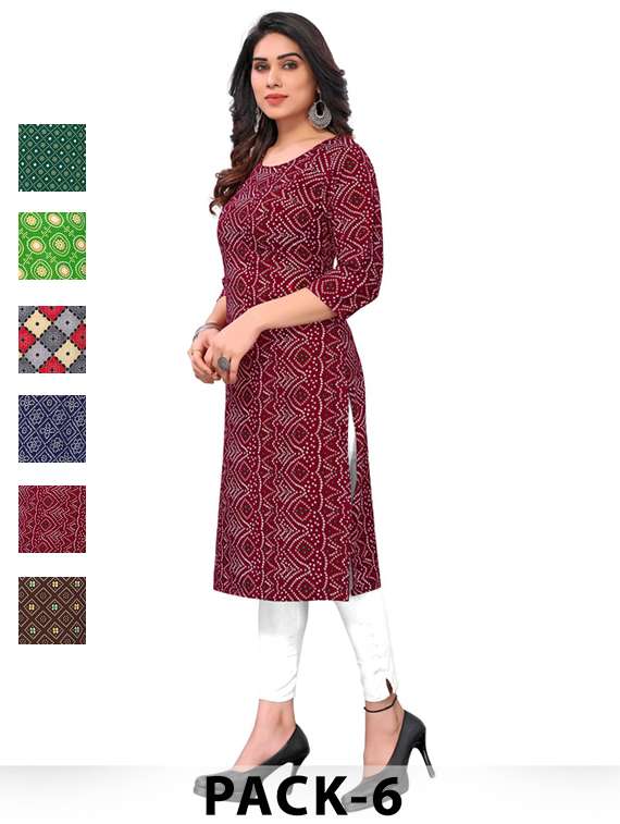 women pack of 6 printed straight kurta