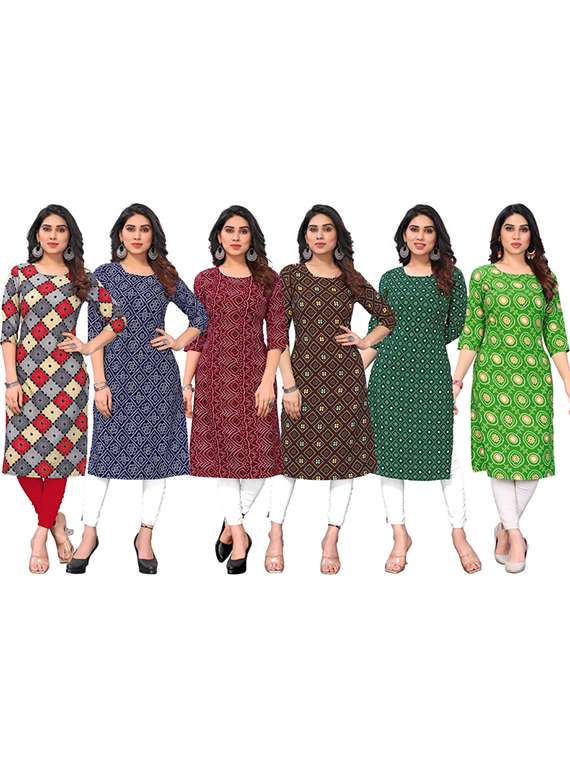 women pack of 6 printed straight kurta - 22269329 -  Standard Image - 5