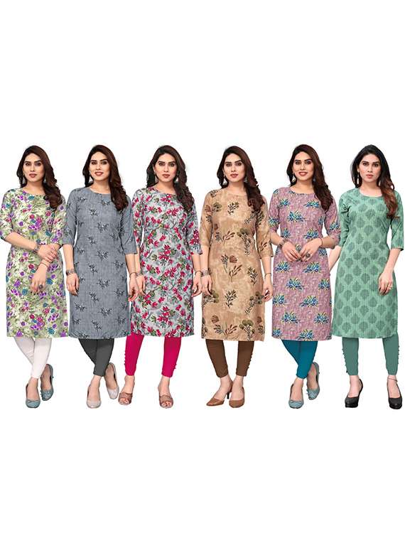 women pack of 6 printed straight kurta - 22269330 -  Standard Image - 5