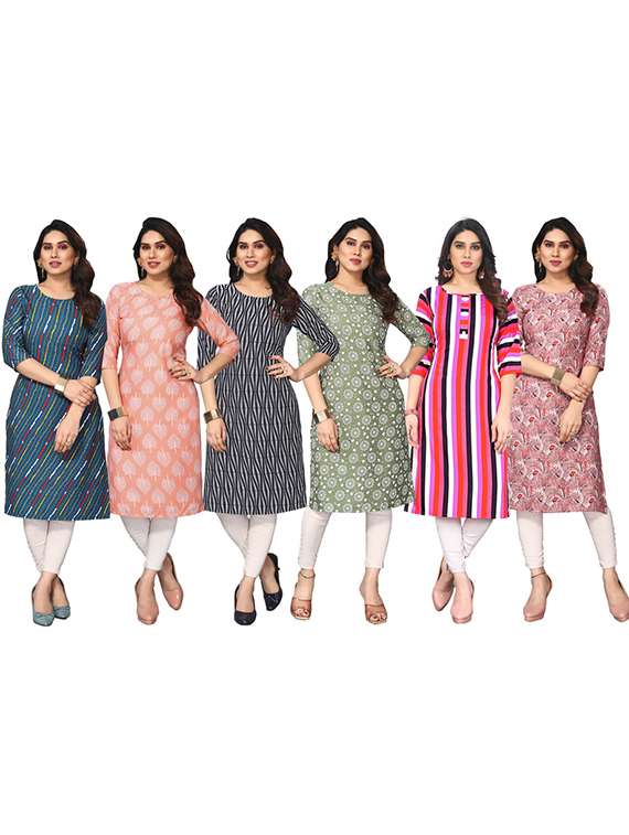 women pack of 6 printed straight kurta - 22269345 -  Standard Image - 5