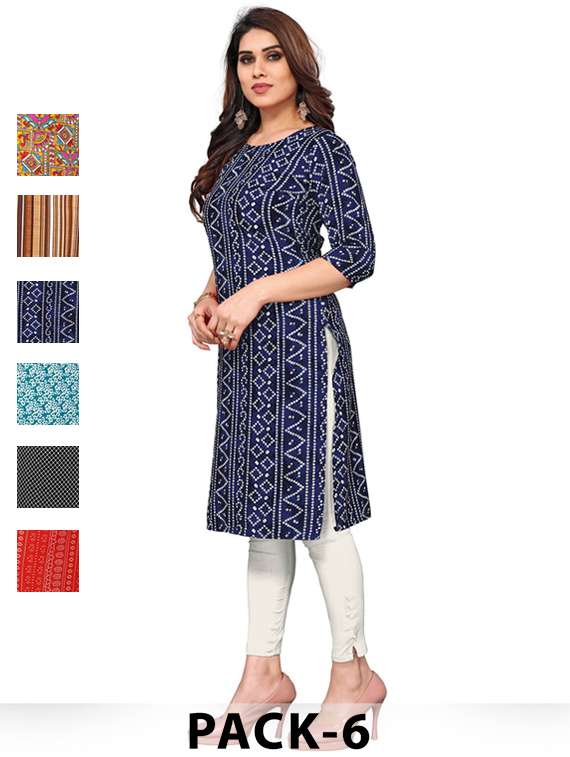 women pack of 6 printed straight kurta