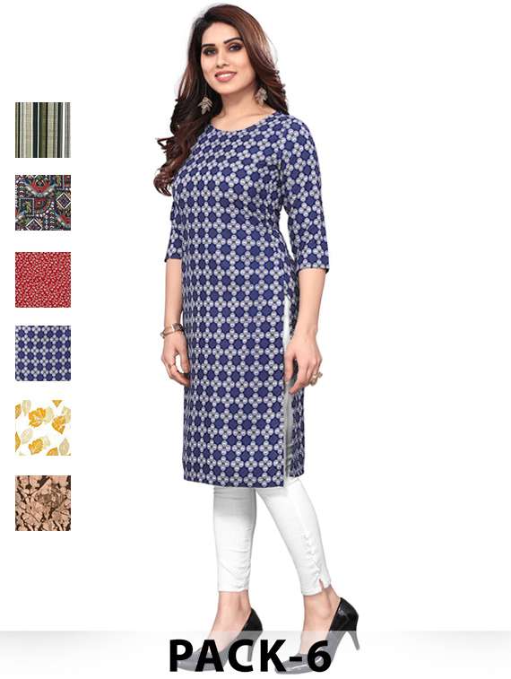 women pack of 6 printed straight kurta