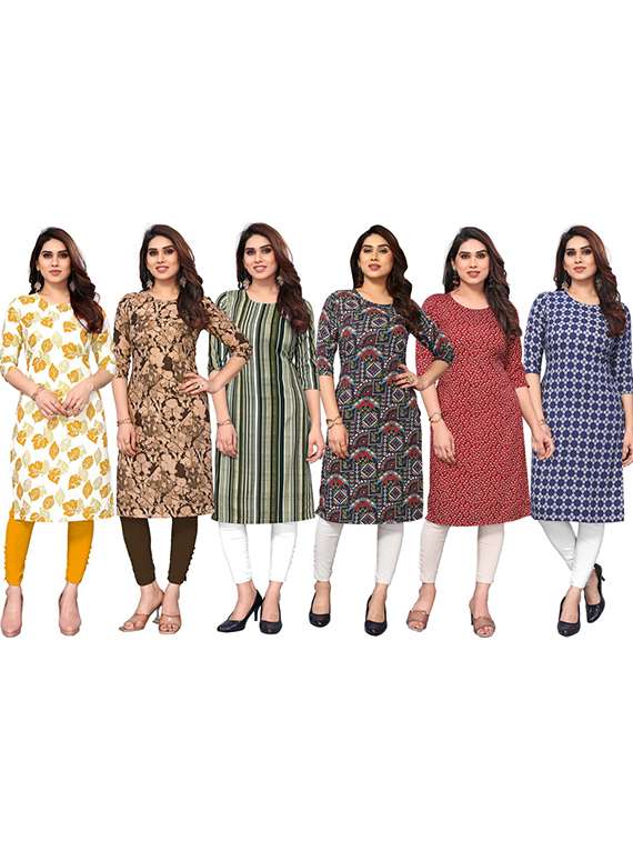 women pack of 6 printed straight kurta - 22269359 -  Standard Image - 5