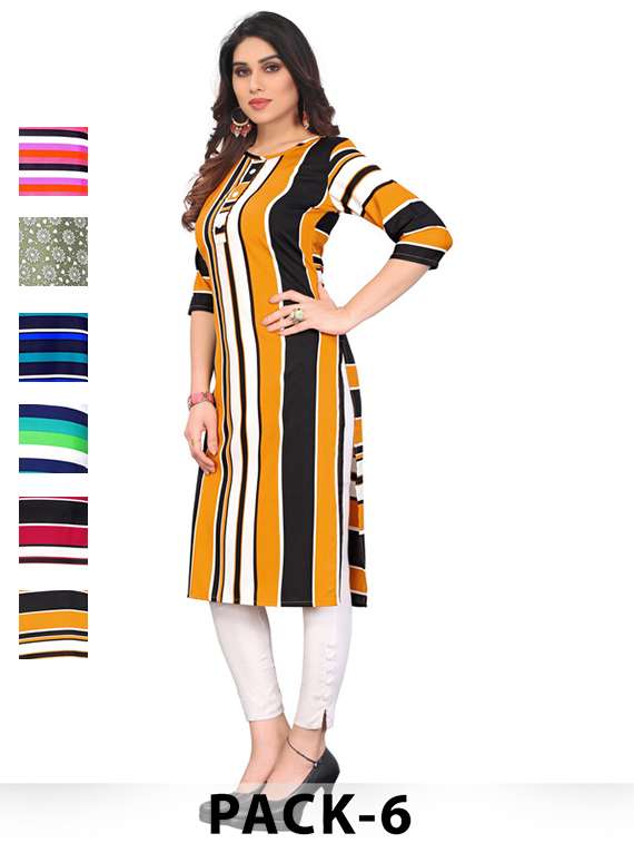 women pack of 6 printed straight kurta