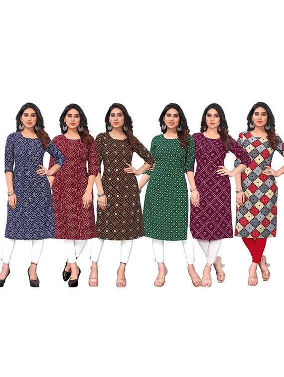 women pack of 6 printed straight kurta - 22269410 -  Standard Image - 5