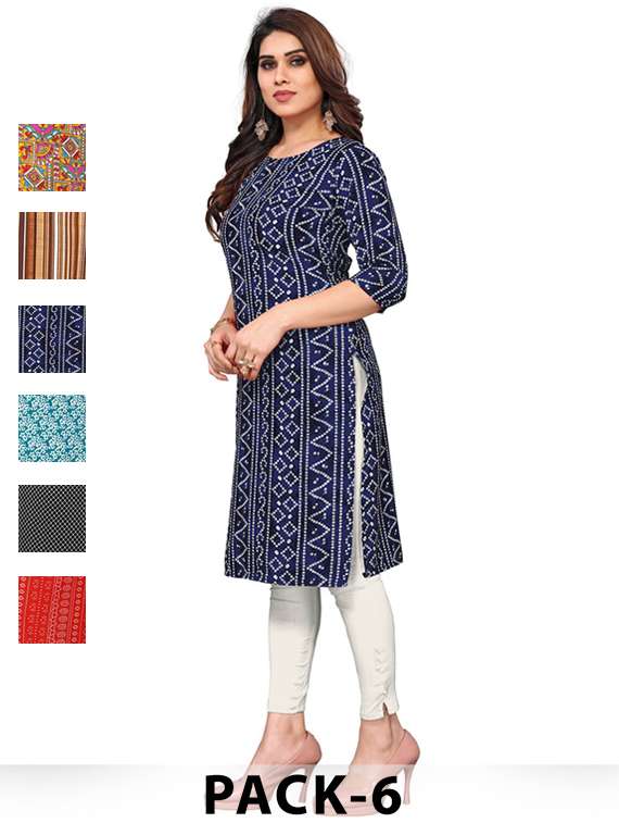 women pack of 6 printed straight kurta