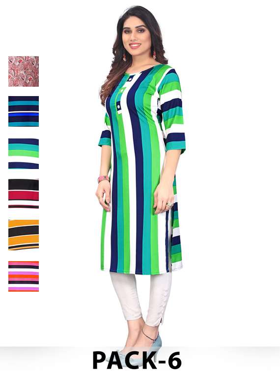 women pack of 6 printed straight kurta