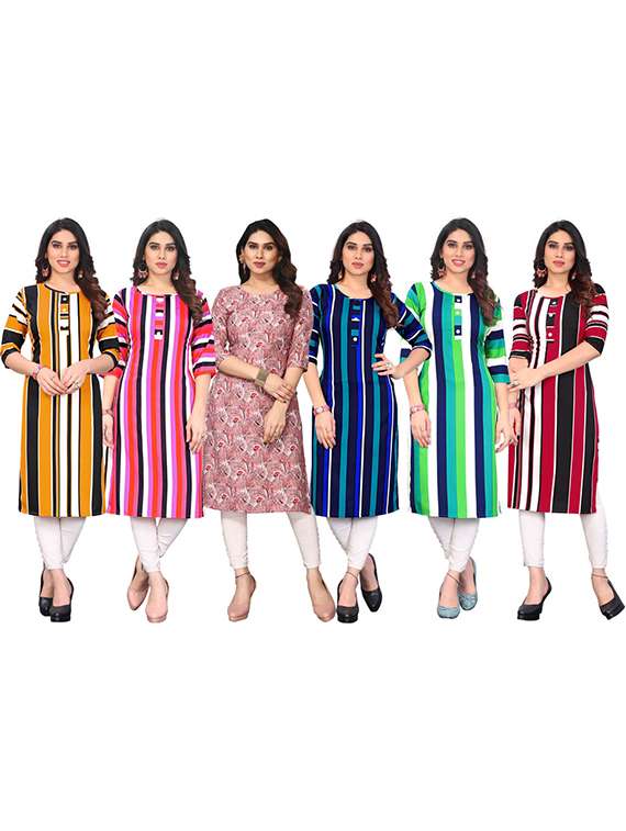 women pack of 6 printed straight kurta - 22269435 -  Standard Image - 5