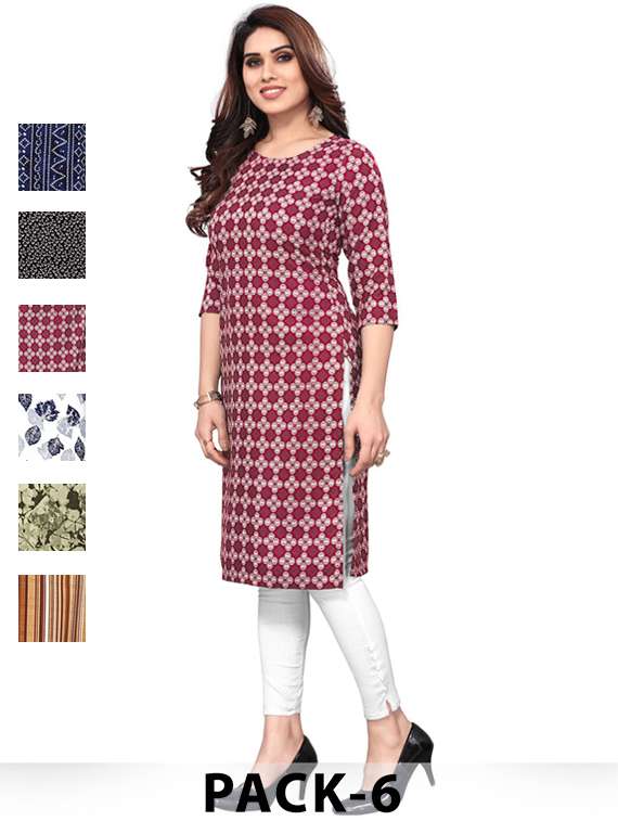 women pack of 6 printed straight kurta