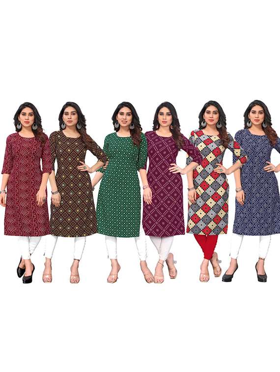 women pack of 6 printed straight kurta - 22269446 -  Standard Image - 5